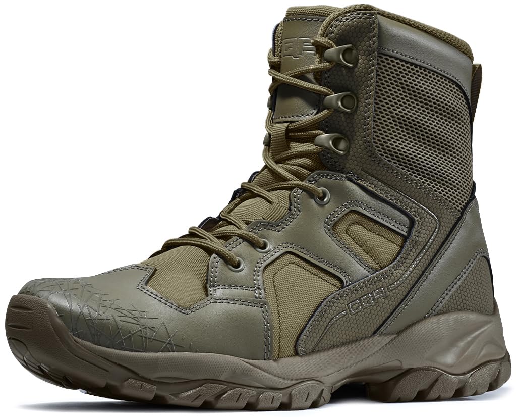 CQR Men's Military Tactical Boots, Lightweight 6 Inches Hiking Combat Boot Durable Breathable Outdoor Work Motorcycle Footwear, Patrol 6 With Zipper Soil Green, 11