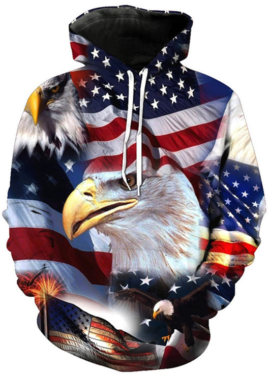 3D Printed American USA Flag Eagle Hoodie Pullover Sweatshirt Cool Hoodies for Men Women 03 M
