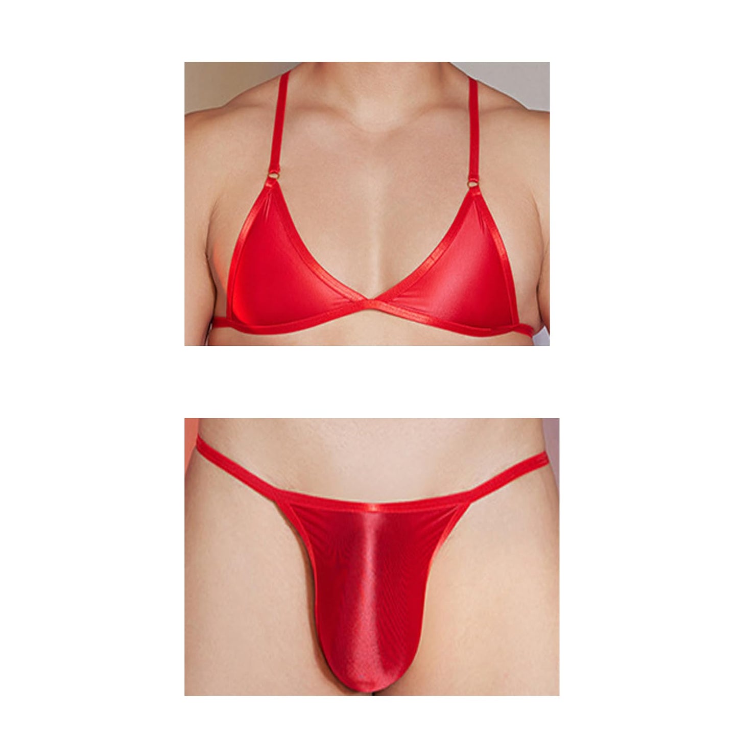 Men Crossdressing Lingerie Clothes, Crossdress Male Apparel Set, Bras Underwear Lace Panties Outfits for Mens Femboy (Red, One size)