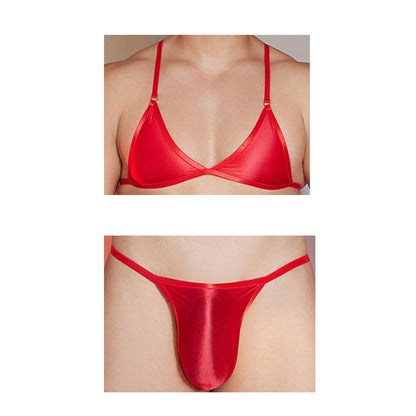 Men Crossdressing Lingerie Clothes, Crossdress Male Apparel Set, Bras Underwear Lace Panties Outfits for Mens Femboy (Red, One size)
