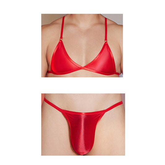 Men Crossdressing Lingerie Clothes, Crossdress Male Apparel Set, Bras Underwear Lace Panties Outfits for Mens Femboy (Red, One size)