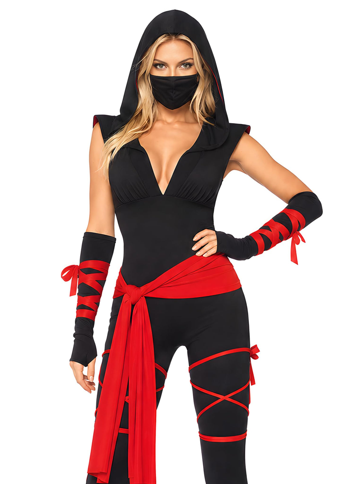 Leg Avenue Womens 4 Pc Deadly Ninja Costume, Small, Black/Red