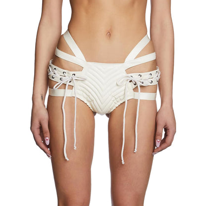 Dolls Kill Rude Awakening Lace-Up Shorts by Club Exx - Vegan Leather, Lace-Up, Comfortable Fit - Perfect for Festivals & Raves - White, Small