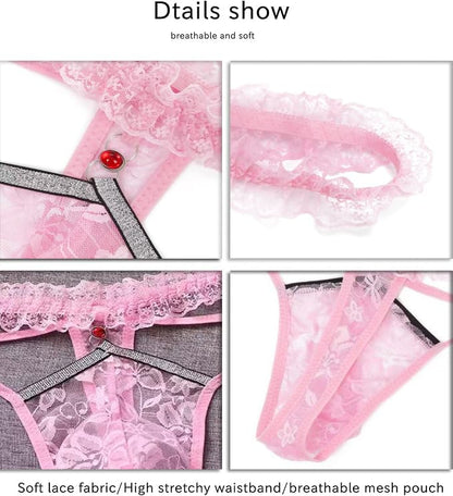 Men's Lace Sissy Panties - Pouch Thong, Feminine Underwear For Men Sexy Lingerie  - Sheer Mesh Briefs - Gay Lingerie Crossdresser Pink