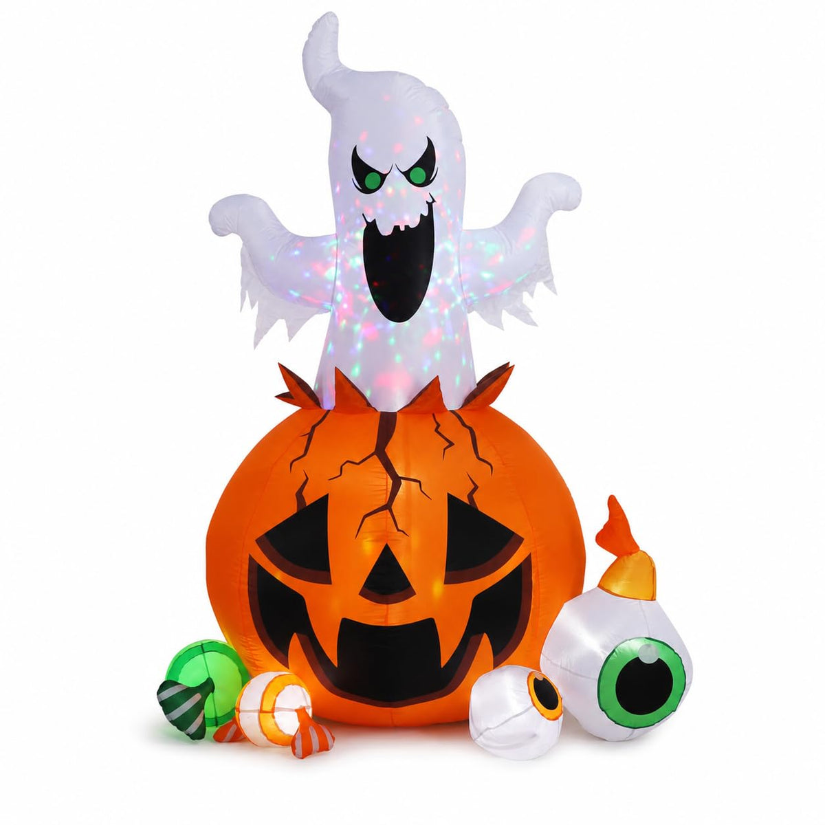 Halloween Inflatable Ghost Pumpkin with Colorful LED Lights Yard Decor