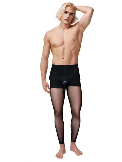 Mantyhose - Mens Sexy Hollows Footed Pantyhose 10D Ultra Sheer Seamless Pantyhose Unisex Flirting Fake Girl SM Flirting Lingerie