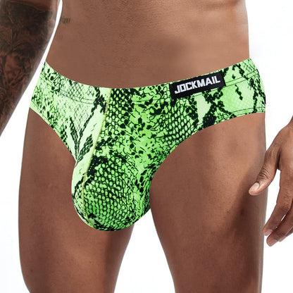 JOCKMAIL 2PCS/Pack Men's Leopard Print Underwear Briefs Sexy Comfort Soft Stretch Classic Fit Serpentine Briefs (US, Alpha, X-Large, Regular, Regular, Yellow+Green)