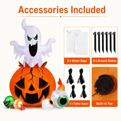 Halloween Inflatable Ghost Pumpkin with Colorful LED Lights Yard Decor