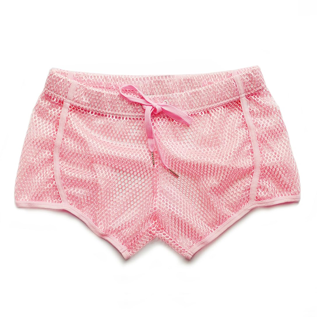 FIROTTII Mens Mesh Sexy Boxers Shorts See Through Shorts for Men (Pink M)