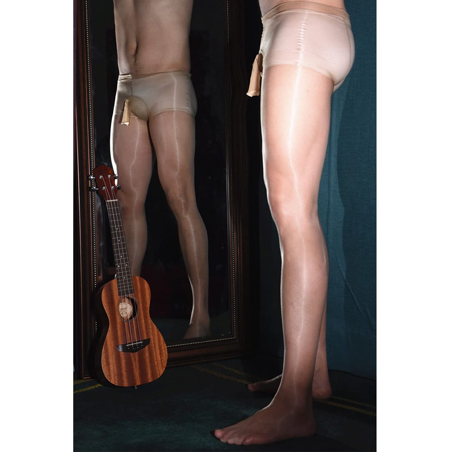 Men's Plus Size - Ultra-thin Shiny Glossy Pantyhose Nylon Sheer Tights See Through Body Stockings with Sheath