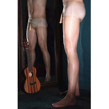 Men's Plus Size - Ultra-thin Shiny Glossy Pantyhose Nylon Sheer Tights See Through Body Stockings with Sheath