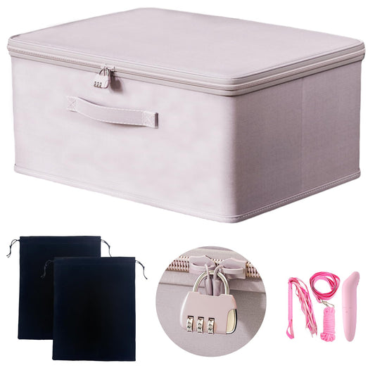 Locking Adult Game Toy Storage Organizer Lock Box Toy Storage Bins Women and Men Game Toys Storage Bags with 2 Drawstring Bags, Large capacity 15 x 10 x 6.3 Inches