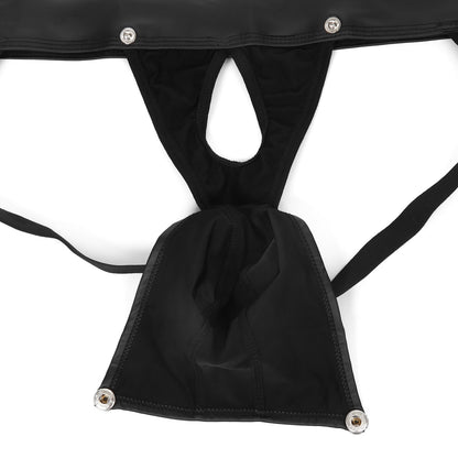Mens Faux Leather G-String Thongs Jockstrap Athletic Supporter Sexy Low Rise Underwear for Men Clubwear