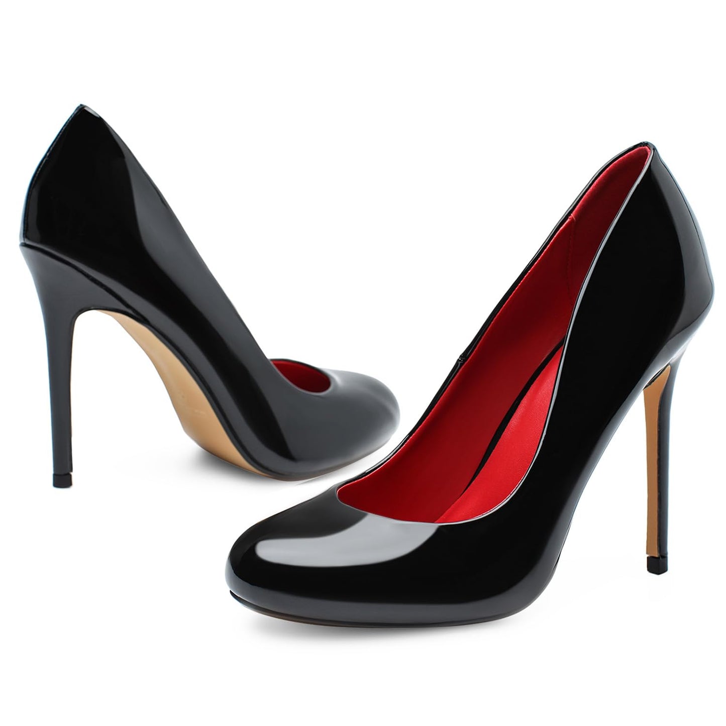 Unisex Men's Women's Round Toe High Heels Stiletto Pumps Patent Leather Heels Dress Party Shoes（Dam-G-2 Black 15）