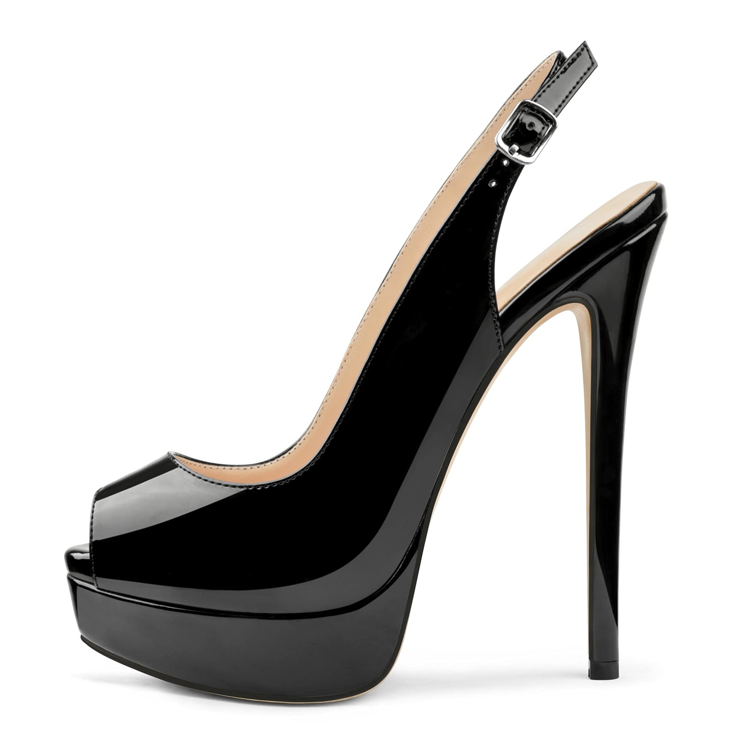 Women's Slingback Heels Peep Toe Platform Pumps, Black, US8.5