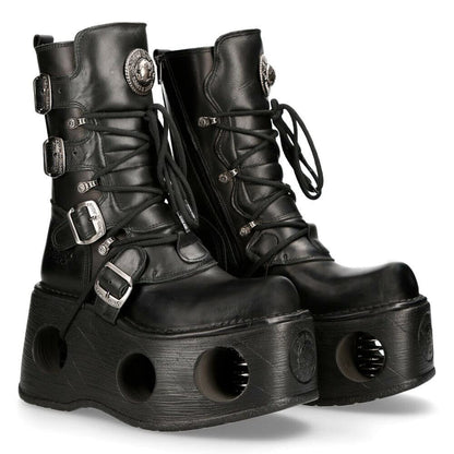 New Rock Boots 373-S2 Mens Metallic Black Leather Platform Goth Neptuno Space 10