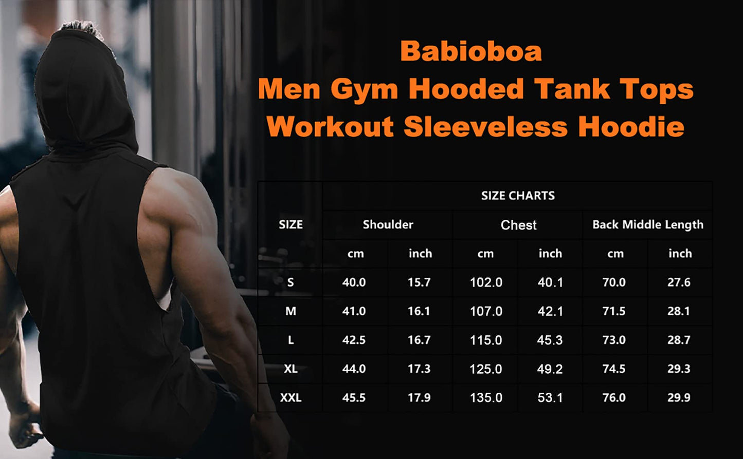 Babioboa Men's Sleeveless Training Muscle Hoodies Training Sleeveless Shirts Sports Tank Tops with Hood(Black Medium)