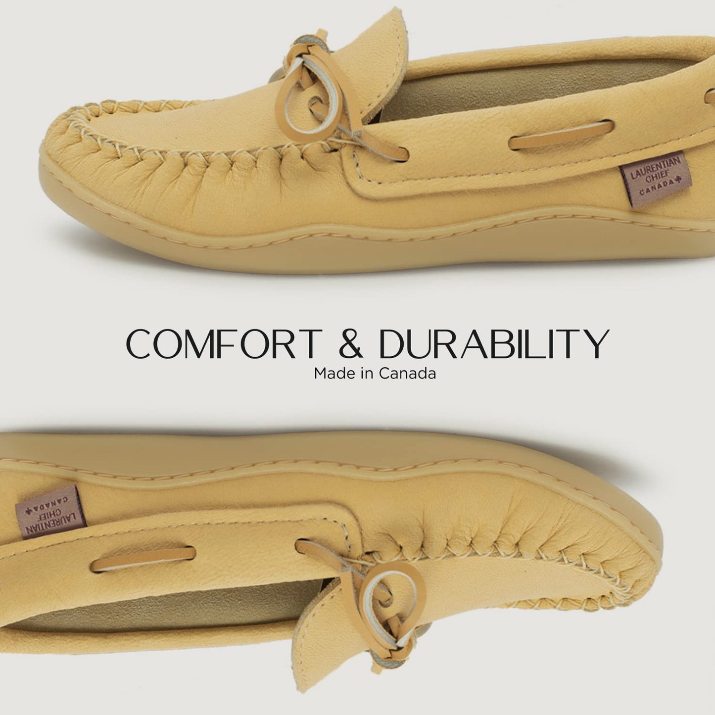 Laurentian Chief Moccasins with 8-Hole Collar for Ladies – Stylish and Comfortable House Slippers with Natural Rubber Sole – Leather Indoor & Outdoor Slippers (Natural Ladies - Indoor & Outdoor, 6)