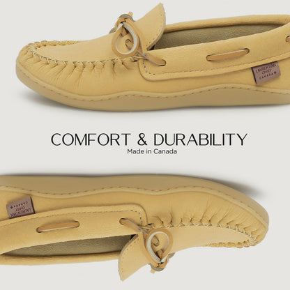 Laurentian Chief Moccasins with 8-Hole Collar for Ladies – Stylish and Comfortable House Slippers with Natural Rubber Sole – Leather Indoor & Outdoor Slippers (Natural Ladies - Indoor & Outdoor, 6)