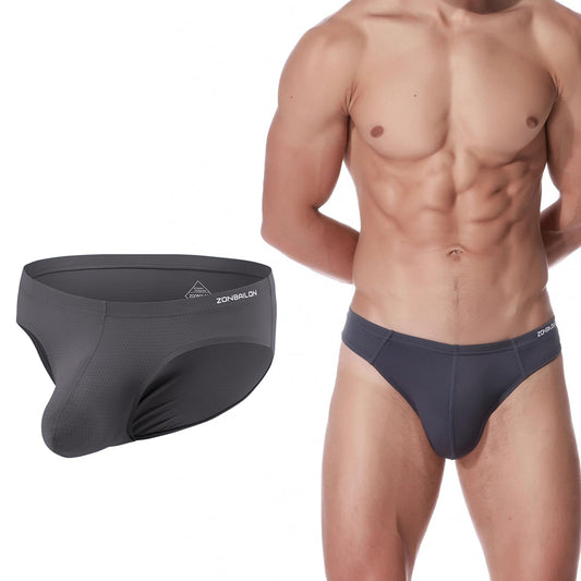 MUEBAIRES Mens Underwear Bikini Briefs with Large Pouch Bulge Breathable Low Rise Sport Enhancing Briefs GRAY 3XL