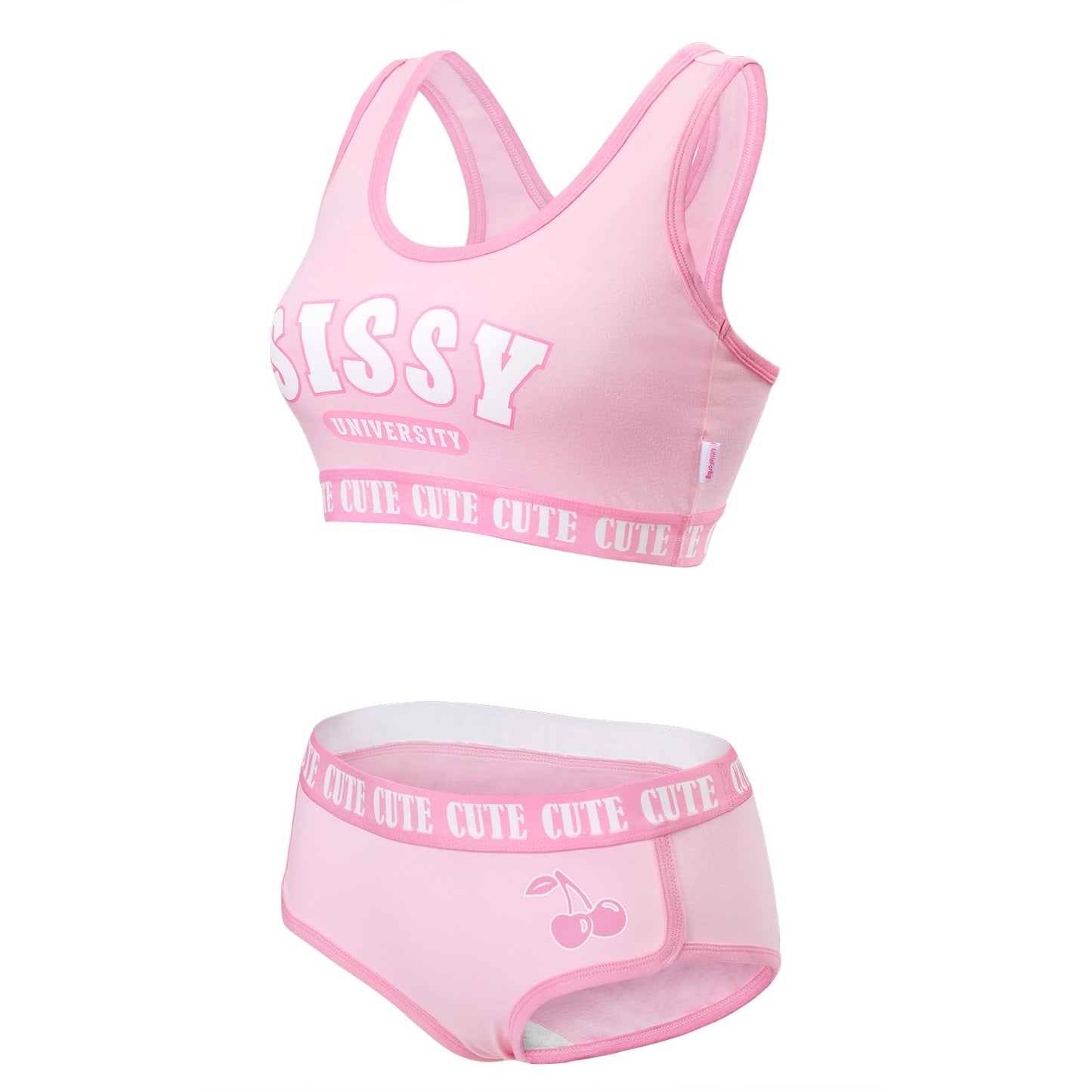 Littleforbig Unisex Cotton Camisole and Panties Sports Loungewear Sissy University Bralette Set Pink M