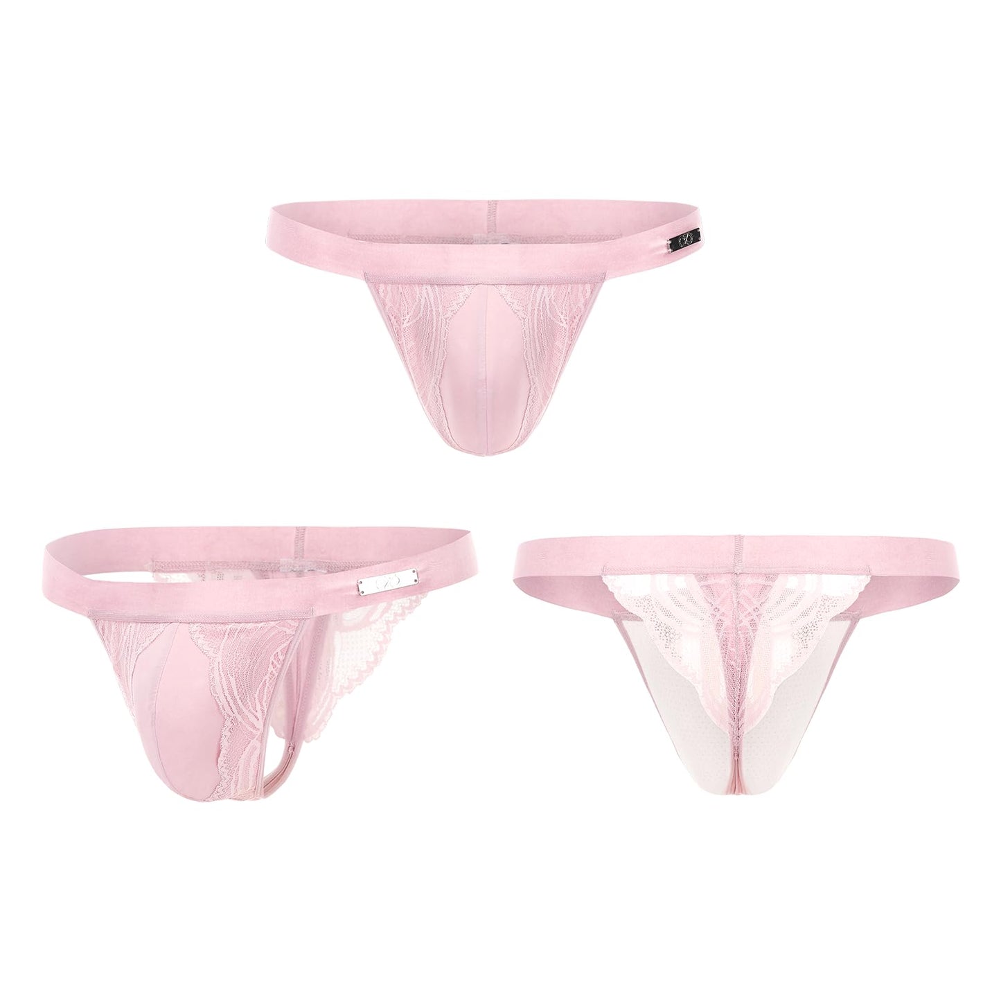BSZN Men's Lace Side Jockstrap, Pink,Sexy Brief for Men