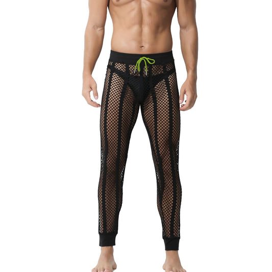 HASWECHYS Mens Fishnet Striped Lounge Pants Sexy Mesh See Through Pyjama Pants with Drawstring blm