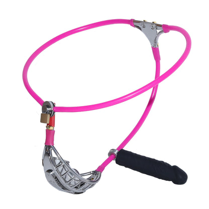 Male Chastity Belt, Adjustable Stainless Steel Waistband, Small, Pink
