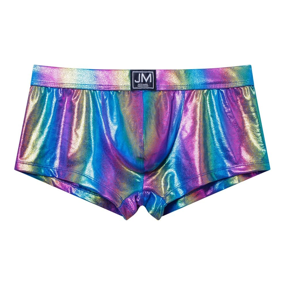 JOCKMAIL Mens Boxer Briefs Men's Underwear Liquid Metallic Hot Body Boxer Swimsuit for Stage Performance and Party Wear (US, Alpha, X-Large, Regular, Regular, Rainbow)