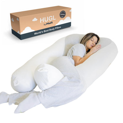 Plufl Hugl Cooling Body Pillow for Adults, U Shaped Pregnancy Pillow, White