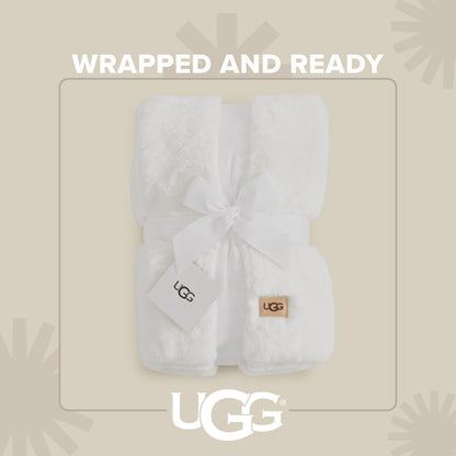 UGG Euphoria Faux Fur Throw Blanket, Warm Fluffy for Couch or Bed, Luxury Bedroom Decor, Blankets, Machine Washable, 50-inch x 70-inch, White Snow