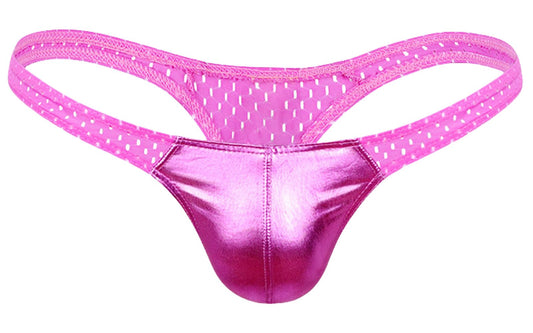 SEAUR Men's Cheeky Bikini Briefs Metallic Bulge Pouch Thong Underwear Low Waist Underpants Soft Mesh Underpants Pink L