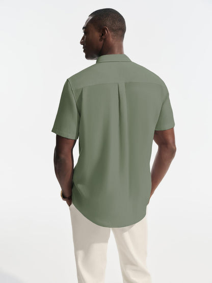 PJ PAUL JONES Mens Button Down Shirt Linen Short Sleeve Dress Shirts for Men Beach Summer Wedding Untucked Shirt