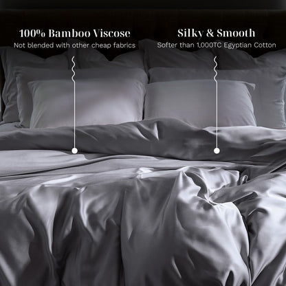 LUXOME Luxury Duvet Cover | Oversized Fit | 100% Viscose from Bamboo | Silky Soft Feel | Thermal-Regulating | 2X Cover Ties | King/Cal King - 108"x98" | Stone