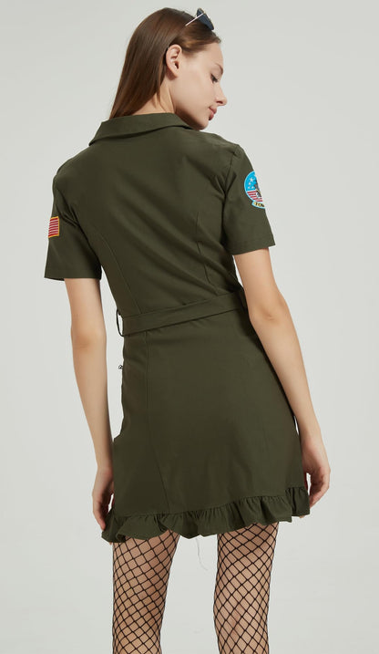 Halloween Costumes for Adult 2025 Pilot Flight Costume Dress for Women,M