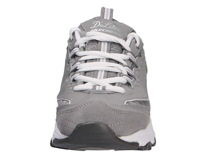 Skechers Women's D'Lites - Me Time Lace Up Fashion Sneakers, Grey / White, 8