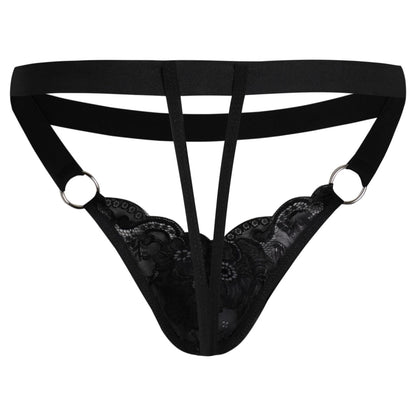 GNFVQLLE Mens Lingerie Sissy Jockstrap Femboy Panties Sexy Thong Lace Underwear Girly Crossdresser Apparel Black