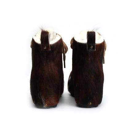 XOBZJH Women’s 100% Natural Cowhide Ankle Booties with Wool Lining, Calf Hair Winter Platform Boots, Non-Slip Outdoor Short Boots for Everyday Comfort