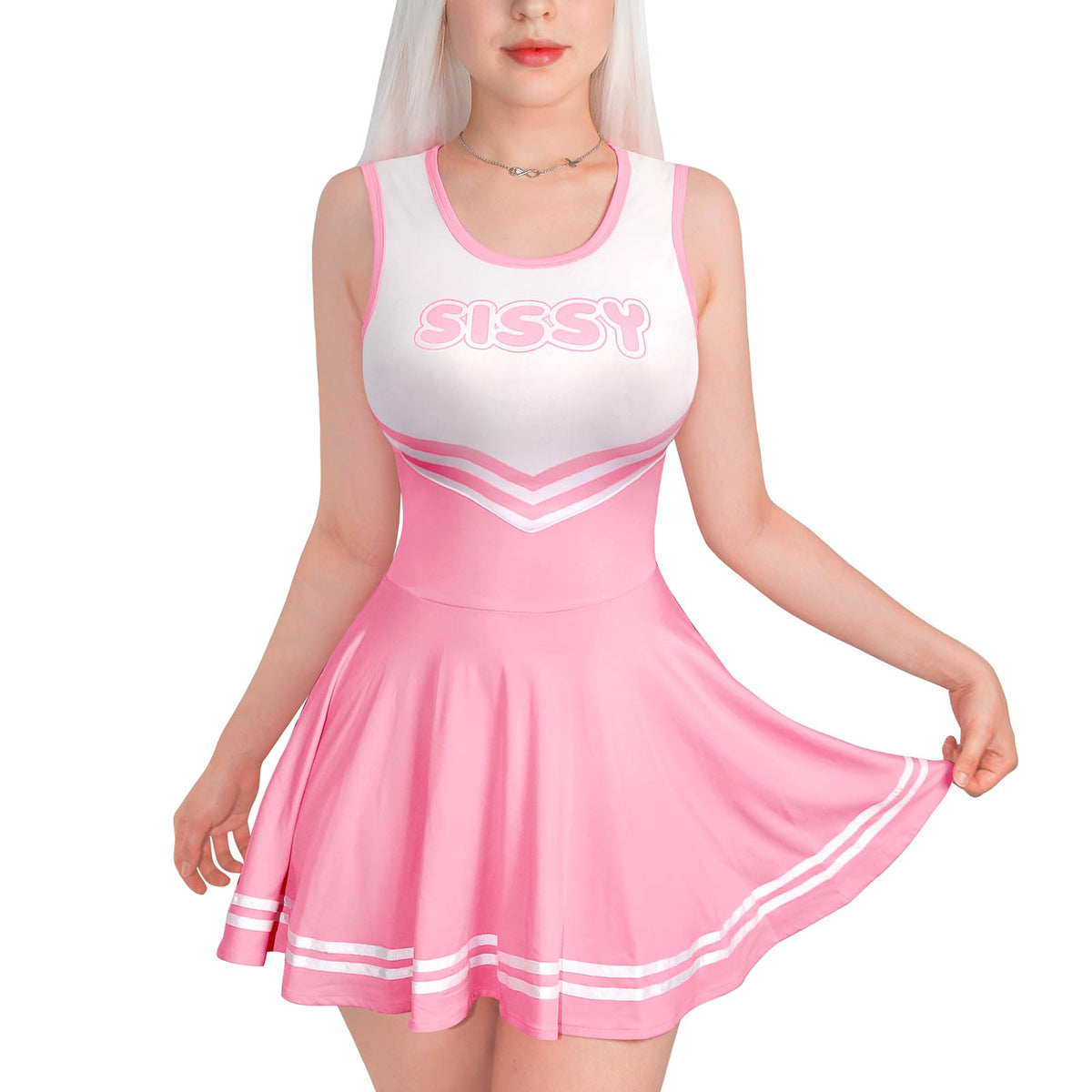 Sleeveless Overall Cheer Sissy Bodycon Mini Dress Skirt L Pink Feminization