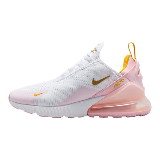 Nike Air Max 270 Women's Shoes (White/University Gold/Pink Foam/Metallic Gold) Size 7.5