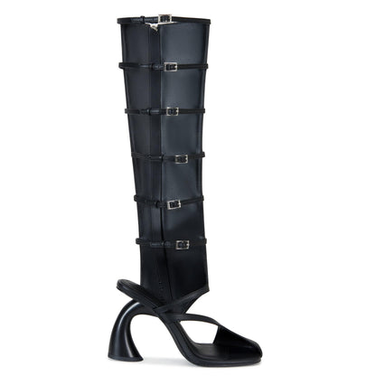 YXAXUG Women Strange Style Square Toe Over The Knee Boots Ladies Buckles Straps Side zipper Tall Boots