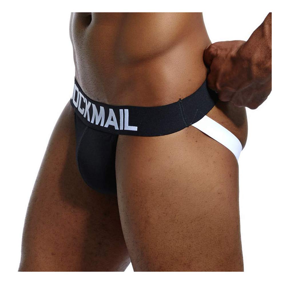 Mens Jockstrap Underwear Wide Belt Athletic Supporter Mens Thongs Sport Underwear Jock Strap (X-Large, 204black)
