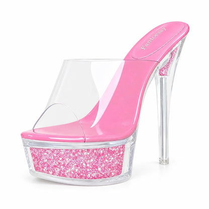 Sissy Feminization Clear Heels Platform Sandals for Women HotpinkUS9.5