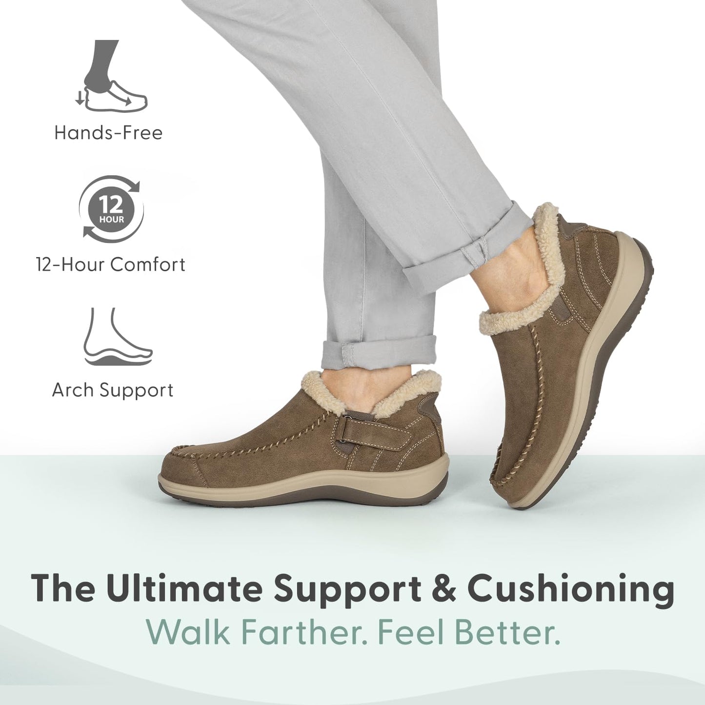 Orthofeet Women's Orthopedic Light Brown Leather Lorin Hands-Free Slipper, Size 7.5