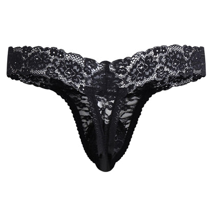 Gay Lace Frilly Sissy Panties Femboy Mens Thong Sexy Underwear Black