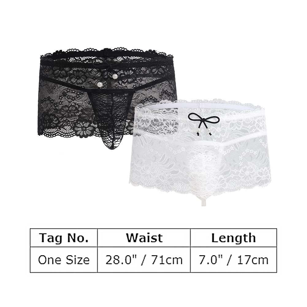 ABAFIP Men's Crossdresser Sissy Lingerie Low Waist Lace Mesh Sheer Mini Skirt + G-string Thong Panties 2 Piece Crossdressing Underwear set Black One Size