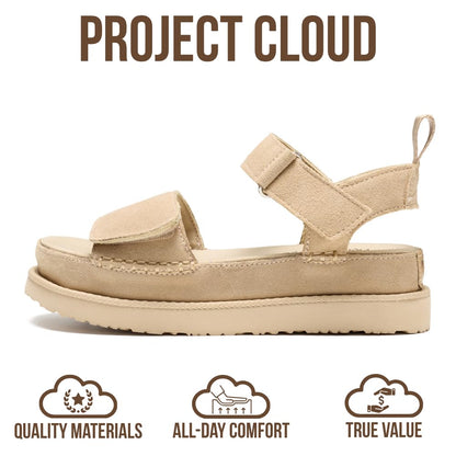 Project Cloud 100% Genuine Leather Platform Sandals For Women - Memory Foam Insole Slip Resistant Chunky Womens Sandals with adjustable straps - Wedge Sandals for Women 2026 (Bronzestar, WHEATSDE,9)