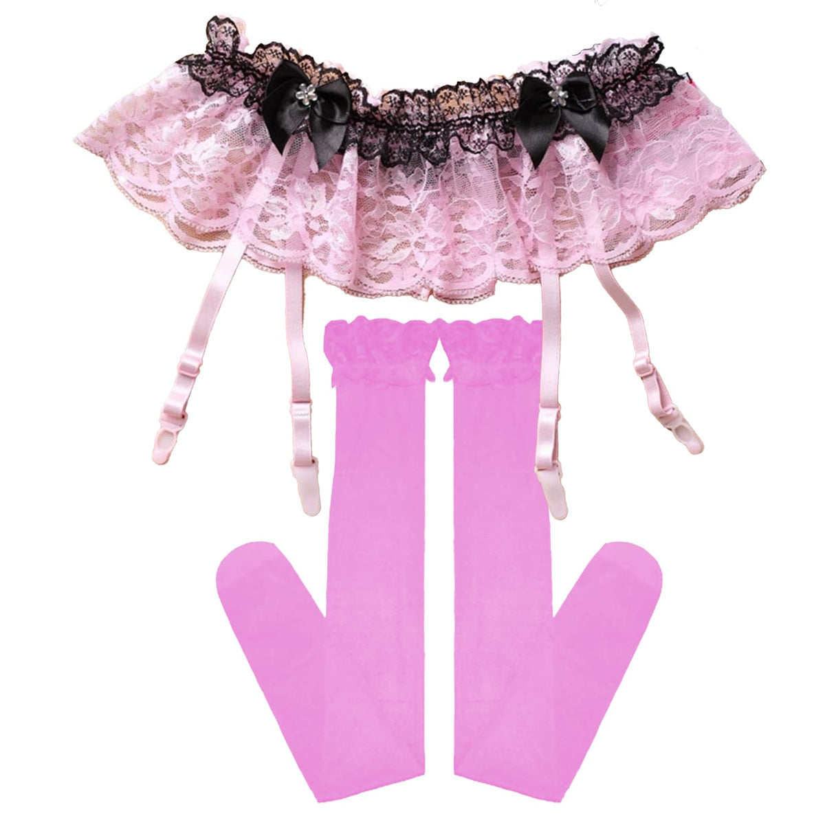 Men’s Sissy Femboy Lingerie Lace Skirt with G and Stockings - Crossdresser Outfit