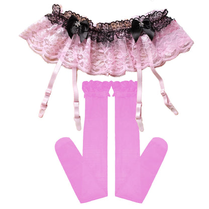Men’s Sissy Femboy Lingerie Lace Skirt with G and Stockings - Crossdresser Outfit