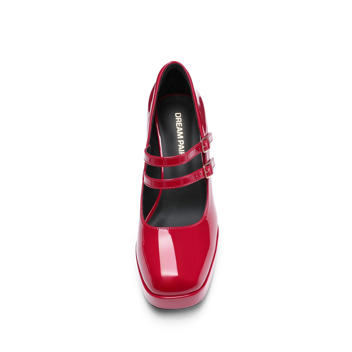 Women's Platform Mary Jane Chunky Heels,Size 9,Red-Pat